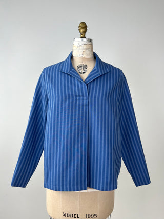 Loose blouse in blue striped weave (2+4)