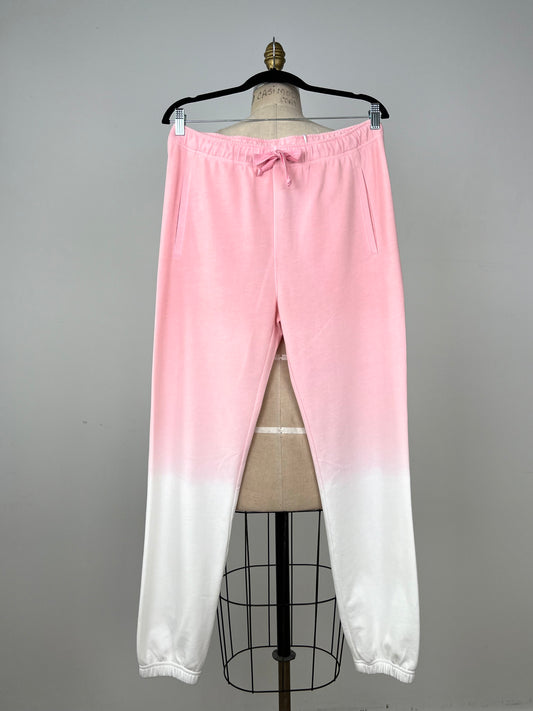 Pantalon jogger en molleton rose bonbon et crème (S)