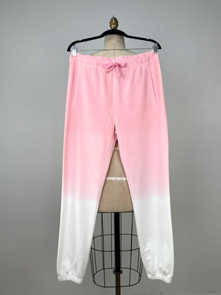 Pantalon jogger en molleton rose bonbon et crème (XS à M)