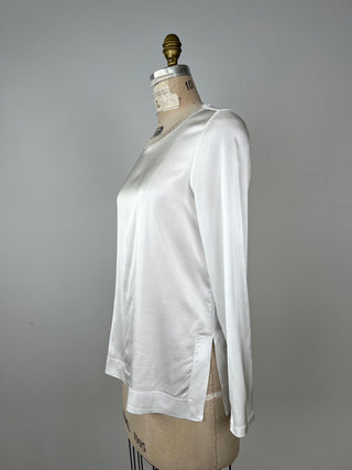 White satin sweater with gold collar (XS)