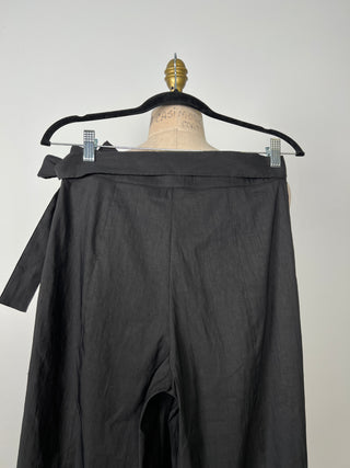 Black shiny straight pants with skirt panel (XS)