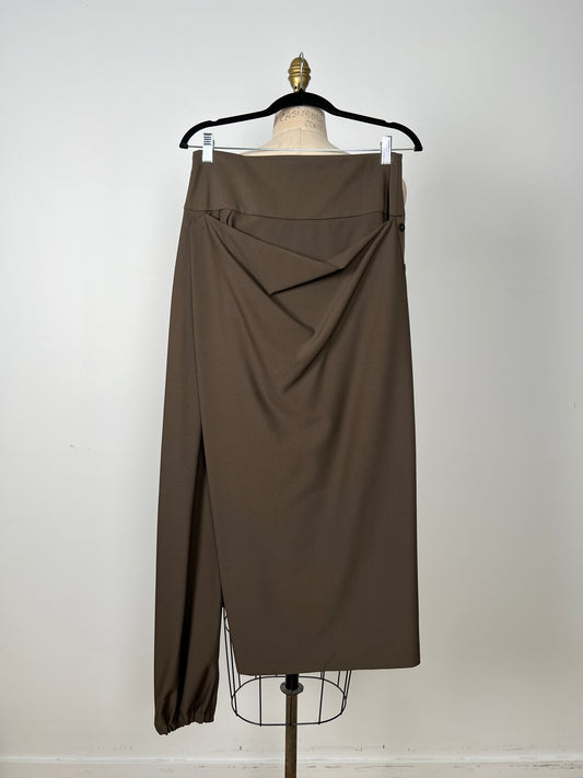 Pantalon sarouel asymétrique moka à pan de jupe (M+L)