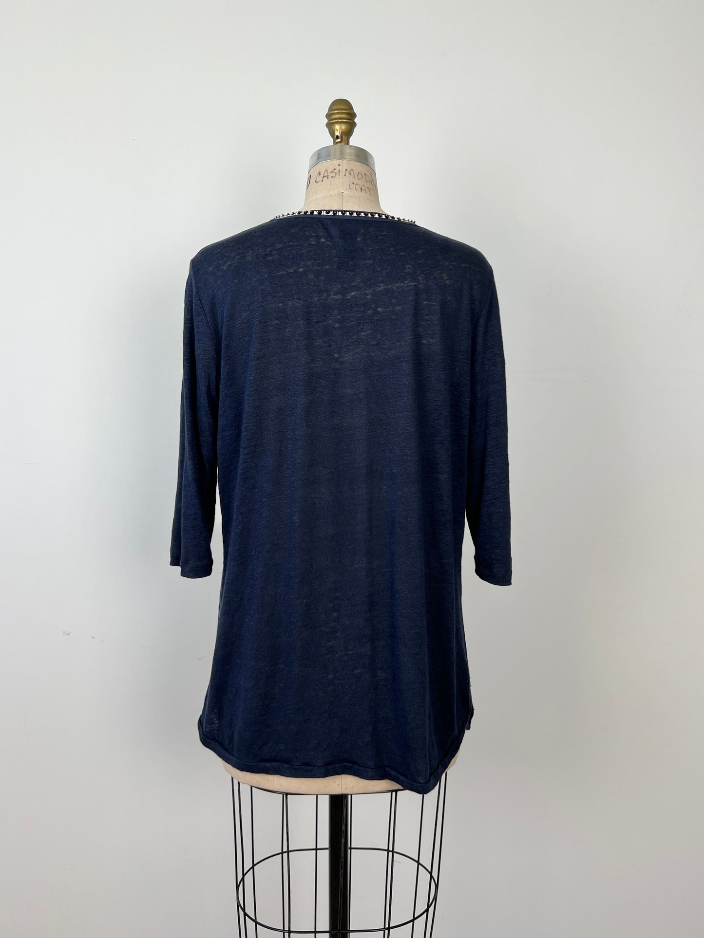Chandail en tricot de lin marine à col décoratif (16)