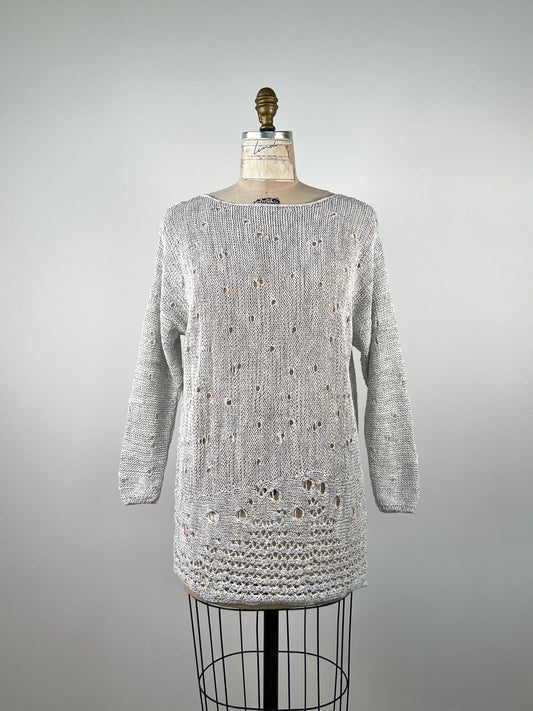 Chandail ajouré en tricot anthracite et métallisé argenté (XS à L)
