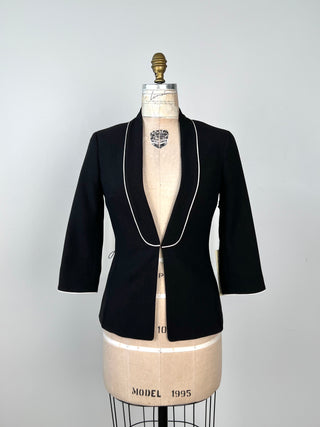 Black fitted blazer with white piping (2)