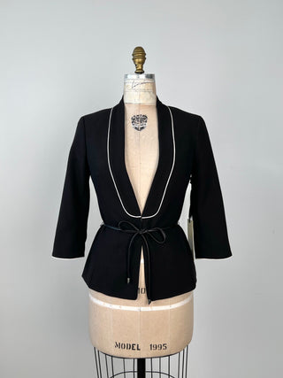 Black fitted blazer with white piping (2)