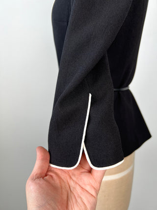 Black fitted blazer with white piping (2)