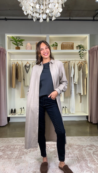 Taupe shirt dress with faux leather accents (6)