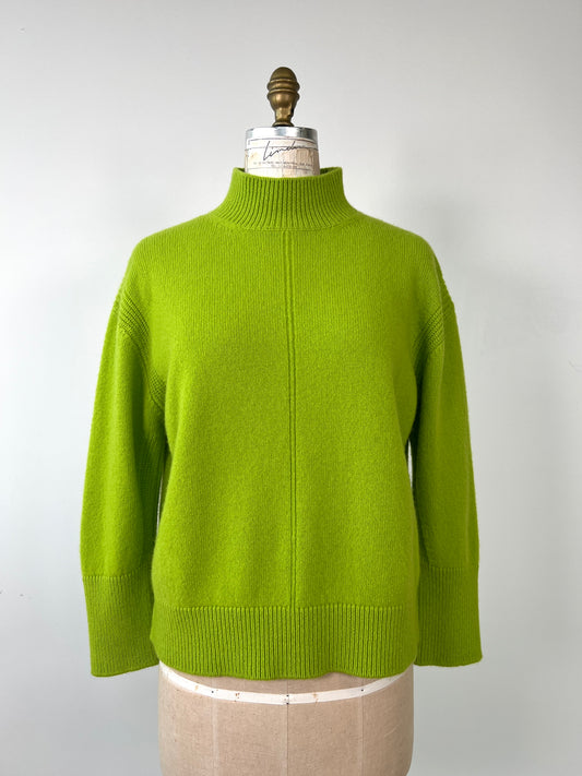 Chandail en tricot vert lime à col montant (S)
