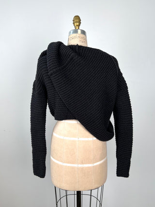 Midnight gray knitted cropped cardigan with adjustable neckline (TU)