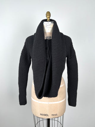 Midnight gray knitted cropped cardigan with adjustable neckline (TU)