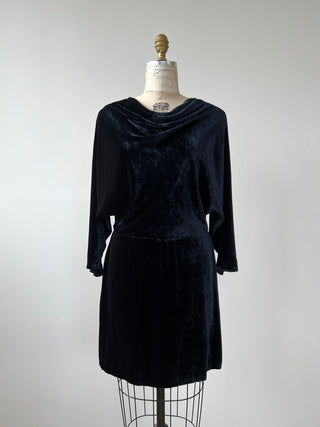 Midnight Blue Velvet Dress with Batwing Sleeves (M)