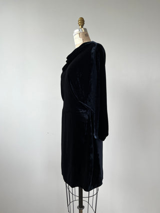 Robe en velours bleu nuit à manches chauve-souris (M)