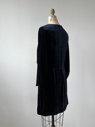 Midnight Blue Velvet Dress with Batwing Sleeves (M)