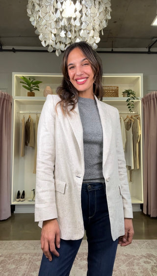 Blazer beige à jacquard floral scintillant (6)