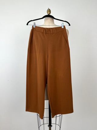 Pantalon mou chic cognac à taille élastique (S)