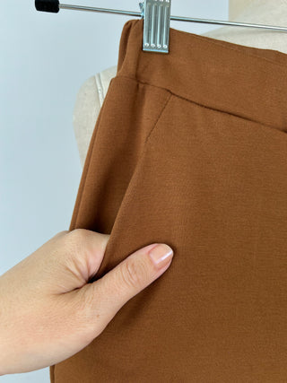 Pantalon mou chic cognac à taille élastique (S)