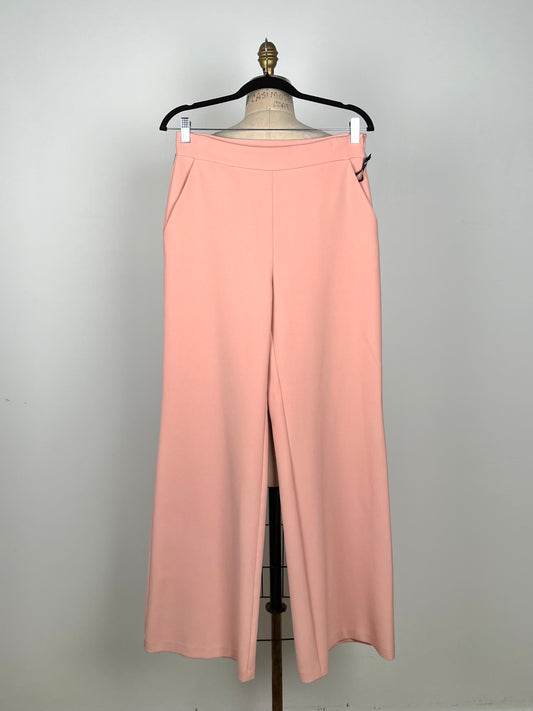 Pantalon taille haute à jambe large rose pâle (8)