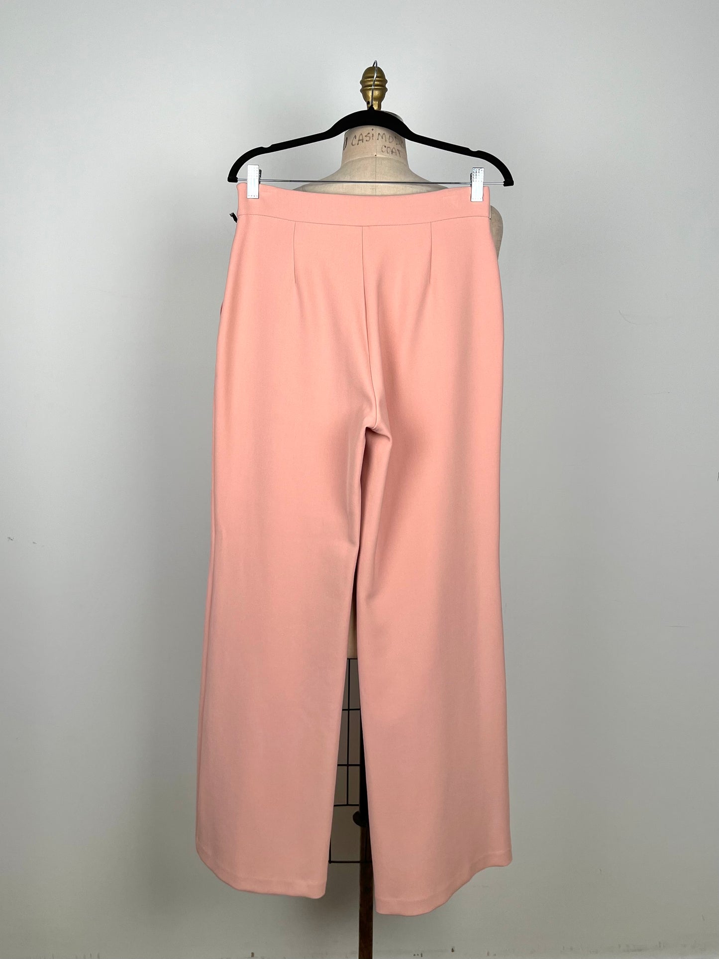 Pantalon taille haute à jambe large rose pâle (8)