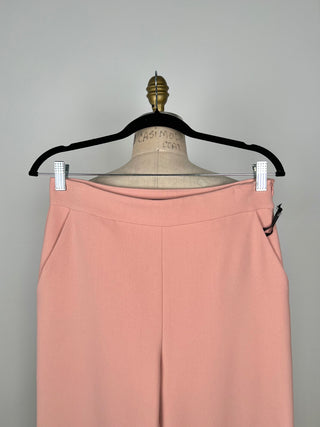 Pantalon taille haute à jambe large rose pâle (8)