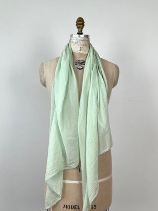 Green asymmetrical cotton and silk scarf