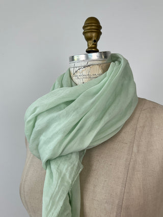 Green asymmetrical cotton and silk scarf