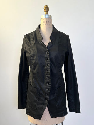 Black stretch waxed cotton jacket with star neckline (XS)