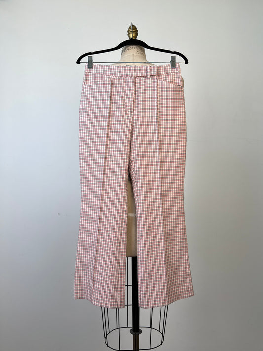 Pantalon bootcut rose à carreaux sixties (4)