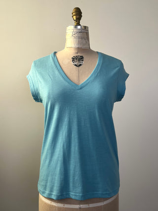 Blue Woven V-Neck T-Shirt (S)