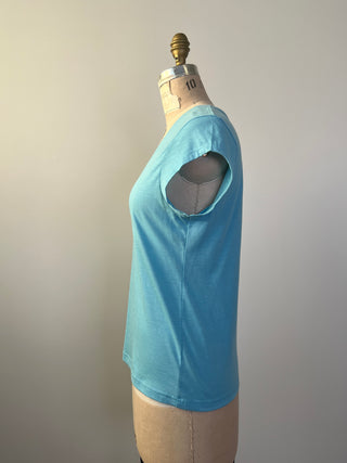 Blue Woven V-Neck T-Shirt (S)