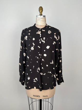 Blouse noire à pois splash crème (6)