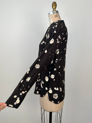 Black blouse with cream splash polka dots (6)