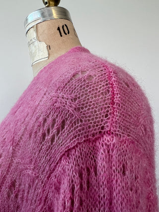 Candy Pink Openwork Cable Knit Cardigan (S)