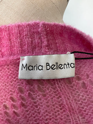 Cardigan en tricot torsadé et ajouré rose bonbon (S)