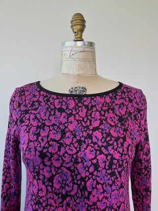 Robe évasée en tricot à jacquard noir mauve et rose (M)