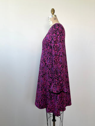 Robe évasée en tricot à jacquard noir mauve et rose (M)