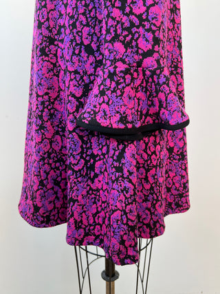 Robe évasée en tricot à jacquard noir mauve et rose (M)