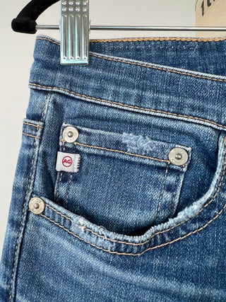 Pantalon skinny en denim effet usé à coupes franches (30 et 31)