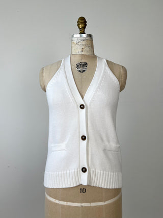 Top gilet en tricot de coton blanc (S)