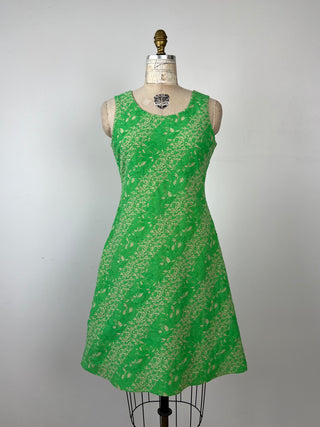 Green Floral Jacquard Fitted Dress (M)