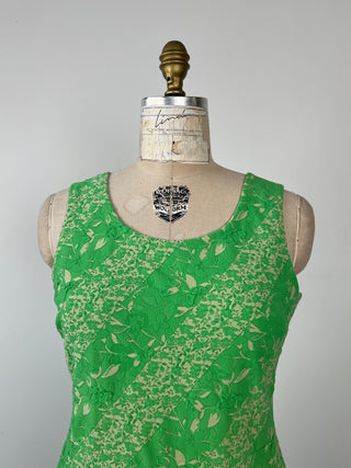 Robe cintrée à jacquard floral vert (M)