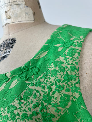 Robe cintrée à jacquard floral vert (M)