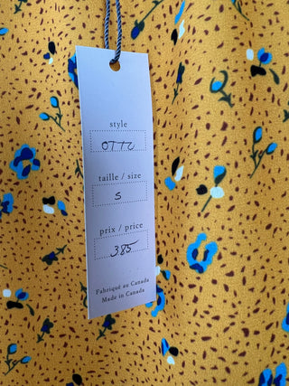 Blouse florale jaune safran à manches bouclées (S)