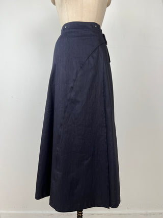 Navy techno linen wrap skirt (XS and S)