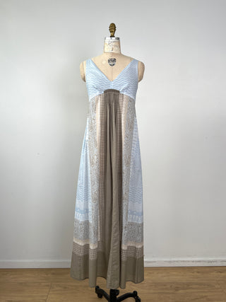 Robe maxi à imprimé ornemental taupe et ciel (S)