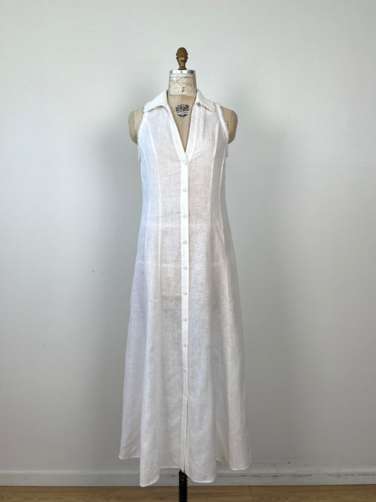 Robe chemisier évasée en lin blanc (6)