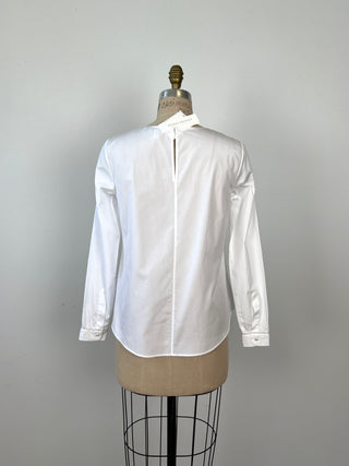 White flared blouse with rhinestone trim (6-10-12)