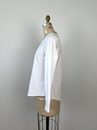 White flared blouse with rhinestone trim (6-10-12)