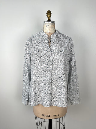 Cream flared blouse with blue floral print (6)