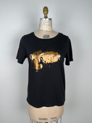 Coster Gold Splash Print Black T-Shirt (S)